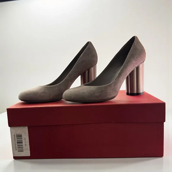 Ferragamo Lucca 85 Gray Suede Metallic Heels